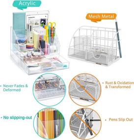 img 2 attached to 🗄️ ARCOBIS Clear Desk Organizer with 2 Drawers - Acrylic Office Desktop Stationery Organizer for Desk, Featuring 5 Compartments + 2 Sliding Drawer