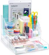 🗄️ arcobis clear desk organizer with 2 drawers - acrylic office desktop stationery organizer for desk, featuring 5 compartments + 2 sliding drawer logo