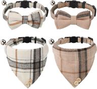 classic plaid adjustable bow tie cat collar bandana set: includes scarf and bell for girl/boy pet kitten or puppy, breakaway pet collar with better seo logo