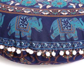 img 2 attached to 🐘 Large Elephant Mandala Floor Pillow Cover - Bohemian Cushion Cover - Round Pouf Cover for Hippe Decor and Yoga - 32" Tarquish Blue Chain Pattern