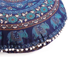 img 3 attached to 🐘 Large Elephant Mandala Floor Pillow Cover - Bohemian Cushion Cover - Round Pouf Cover for Hippe Decor and Yoga - 32" Tarquish Blue Chain Pattern