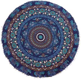 img 1 attached to 🐘 Large Elephant Mandala Floor Pillow Cover - Bohemian Cushion Cover - Round Pouf Cover for Hippe Decor and Yoga - 32" Tarquish Blue Chain Pattern