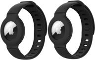 📿 (2 pack) izi way kids/adults anti-lost bracelet for airtag - black, soft silicone wristband watch band protective case cover holder for apple air tag tracker logo