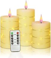 🕯️ 3-pack of flickering flameless candles with built-in string lights, battery-operated real wax pillar candles with 3d teardrop-shaped wick, led candle sets including remote control timer логотип