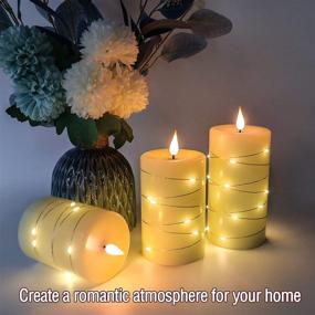 img 1 attached to 🕯️ 3-Pack of Flickering Flameless Candles with Built-in String Lights, Battery-operated Real Wax Pillar Candles with 3D Teardrop-shaped Wick, LED Candle Sets including Remote Control Timer