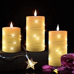 img 3 attached to 🕯️ 3-Pack of Flickering Flameless Candles with Built-in String Lights, Battery-operated Real Wax Pillar Candles with 3D Teardrop-shaped Wick, LED Candle Sets including Remote Control Timer