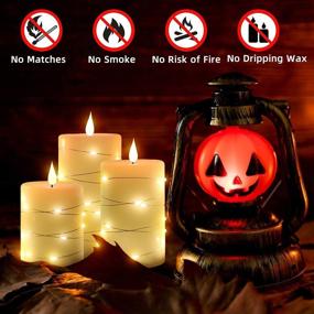 img 2 attached to 🕯️ 3-Pack of Flickering Flameless Candles with Built-in String Lights, Battery-operated Real Wax Pillar Candles with 3D Teardrop-shaped Wick, LED Candle Sets including Remote Control Timer