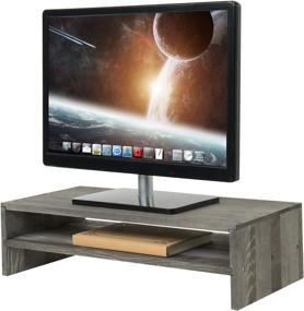 img 4 attached to 🖥️ 2-Tier Ergonomic Computer Monitor Stand Riser & Desktop Organizer Shelf in Rustic Gray Wood by MyGift