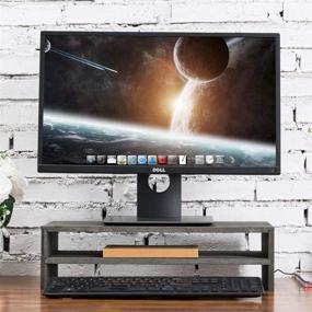 img 2 attached to 🖥️ 2-Tier Ergonomic Computer Monitor Stand Riser & Desktop Organizer Shelf in Rustic Gray Wood by MyGift