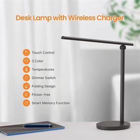 img 3 attached to 💡 Dimmable LED Desk Lamp with Wireless Charger - 24W, 10W Fast Charger, Eye-Caring Light for Home Office, 3 Brightness Levels, Pleless Dimming - Ideal Office Desk Lamp