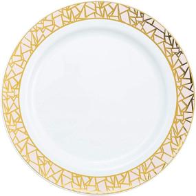 img 1 attached to 🍽️ 32 Piece Plastic Plates Set - Elegant Disposable Dinnerware Set for 16 Guests - Includes 16 Fancy Dinner Plates & 16 Dessert Plates - Thanksgiving Party Supplies in Gold and Pink - Posh Setting