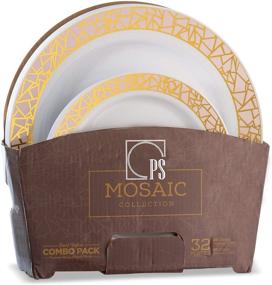 img 4 attached to 🍽️ 32 Piece Plastic Plates Set - Elegant Disposable Dinnerware Set for 16 Guests - Includes 16 Fancy Dinner Plates & 16 Dessert Plates - Thanksgiving Party Supplies in Gold and Pink - Posh Setting