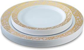 img 3 attached to 🍽️ 32 Piece Plastic Plates Set - Elegant Disposable Dinnerware Set for 16 Guests - Includes 16 Fancy Dinner Plates & 16 Dessert Plates - Thanksgiving Party Supplies in Gold and Pink - Posh Setting