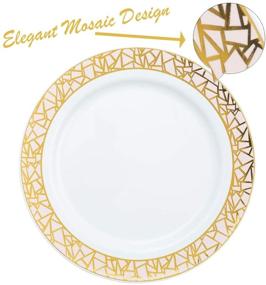 img 2 attached to 🍽️ 32 Piece Plastic Plates Set - Elegant Disposable Dinnerware Set for 16 Guests - Includes 16 Fancy Dinner Plates & 16 Dessert Plates - Thanksgiving Party Supplies in Gold and Pink - Posh Setting