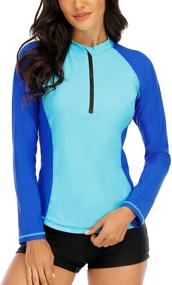 img 2 attached to 👚 UPF 50+ Half Zip Rashguard Shirt for Women by Halcurt - Ruched Swimsuit Top for Surfing