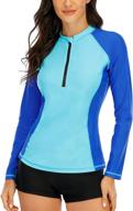 👚 upf 50+ half zip rashguard shirt for women by halcurt - ruched swimsuit top for surfing logo