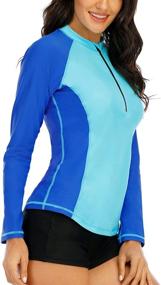 img 1 attached to 👚 UPF 50+ Half Zip Rashguard Shirt for Women by Halcurt - Ruched Swimsuit Top for Surfing