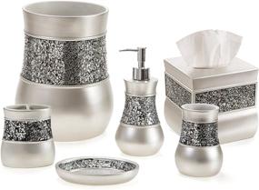 img 4 attached to 🛀 Silver Colored Bathroom Accessory Set - Stylish 6 Piece Set for Bathroom Decor - Includes Soap Dispenser, Toothbrush Holder, Tumbler, Soap Dish, Tissue Box Cover & Trash Can by Creative Scents