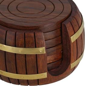 img 1 attached to 🍺 Artisanal Wooden Coaster: Handcrafted Barrel Shaped Drink Holder