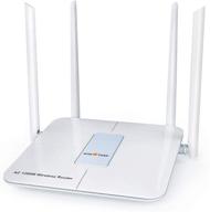 📶 1200mbps long range wireless router ac high speed dual band router with 4 lan ports for home office internet, wifi extender for 2.4 ghz and 5ghz, white logo