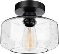 🏡 black farmhouse seeded glass pendant lamp shade, modern indoor industrial semi-flush mount ceiling light fixtures for hallway porch corridor kitchen bedroom, bulb not included логотип