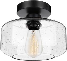 img 4 attached to 🏡 Black Farmhouse Seeded Glass Pendant Lamp Shade, Modern Indoor Industrial Semi-Flush Mount Ceiling Light Fixtures for Hallway Porch Corridor Kitchen Bedroom, Bulb Not Included