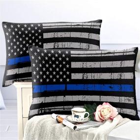 img 2 attached to 🏳️ Set of 2 Standard Size Oliven Flag Pillowcases - Home Decor Pillow Covers Standard/Queen (Blue Black Pillow Cases)