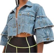 👖 ripped distressed women's long sleeve denim jean jacket for casual wear logo