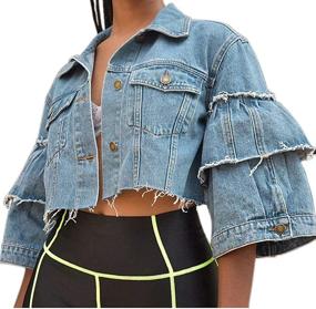img 4 attached to 👖 Ripped Distressed Women's Long Sleeve Denim Jean Jacket for Casual Wear