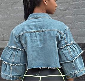 img 3 attached to 👖 Ripped Distressed Women's Long Sleeve Denim Jean Jacket for Casual Wear