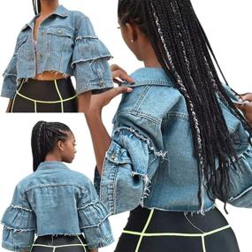 img 1 attached to 👖 Ripped Distressed Women's Long Sleeve Denim Jean Jacket for Casual Wear