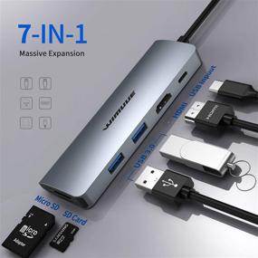 img 3 attached to 🔌 7-in-1 USB C Hub Adapter for MacBook Pro/Air, WIMUUE Aluminum Multiport Dock with Thunderbolt 3, 2 USB 3.0 Ports, 100W Power Delivery, 4K HDMI, MicroSD, and SD Card Reader