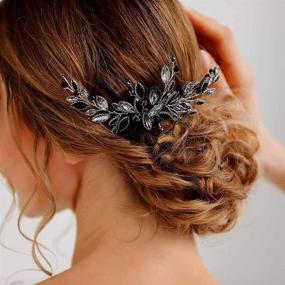 img 2 attached to 💍 Black Wedding Hair Comb with Rhinestones, Opal Crystal, and Vintage Bridal Hair Clips - Stylish Hairpiece Handband Accessories for Women and Girls