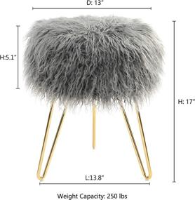 img 3 attached to 🪑 Comfortland Grey Faux Fur Vanity Stool Chair - Furry Round Ottoman Seat for Vanity - Fluffy Makeup Chair for Bedroom, Living Room, Kids, and Dressing Room - Plush Decorative Foot Stools for Enhancing Décor