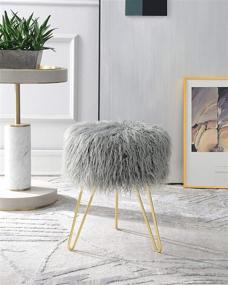 img 1 attached to 🪑 Comfortland Grey Faux Fur Vanity Stool Chair - Furry Round Ottoman Seat for Vanity - Fluffy Makeup Chair for Bedroom, Living Room, Kids, and Dressing Room - Plush Decorative Foot Stools for Enhancing Décor