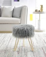 🪑 comfortland grey faux fur vanity stool chair - furry round ottoman seat for vanity - fluffy makeup chair for bedroom, living room, kids, and dressing room - plush decorative foot stools for enhancing décor logo