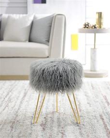 img 4 attached to 🪑 Comfortland Grey Faux Fur Vanity Stool Chair - Furry Round Ottoman Seat for Vanity - Fluffy Makeup Chair for Bedroom, Living Room, Kids, and Dressing Room - Plush Decorative Foot Stools for Enhancing Décor