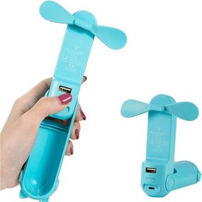 img 4 attached to 🔋 Handheld Mini Fan Portable: Foldable Pocket Fan with Power Bank & Flashlight - Rechargeable Battery Operated, USB Powered - 2 Speeds for Home, Sports, Travel (Blue)