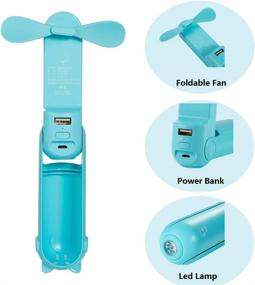 img 2 attached to 🔋 Handheld Mini Fan Portable: Foldable Pocket Fan with Power Bank & Flashlight - Rechargeable Battery Operated, USB Powered - 2 Speeds for Home, Sports, Travel (Blue)