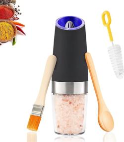 img 4 attached to Effortless Grinding: Gravity Electric Salt and Pepper Grinder Mill with LED Light - One-Handed Operation, Battery Powered, Adjustable Coarseness - Includes Spoon, Cleaning Brush - Stylish Black Design