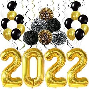 img 2 attached to 🎉 2022 Happy New Year Decorations Set - Giant, Gold 2022 Balloons Numbers, 40 Inch, Hanging Swirls, PomPoms for New Year's Eve Party Supplies - Gold 2022 New Year's Balloons, NYE Decorations 2022