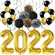 🎉 2022 happy new year decorations set - giant, gold 2022 balloons numbers, 40 inch, hanging swirls, pompoms for new year's eve party supplies - gold 2022 new year's balloons, nye decorations 2022 logo
