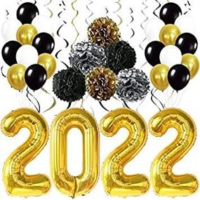 img 4 attached to 🎉 2022 Happy New Year Decorations Set - Giant, Gold 2022 Balloons Numbers, 40 Inch, Hanging Swirls, PomPoms for New Year's Eve Party Supplies - Gold 2022 New Year's Balloons, NYE Decorations 2022