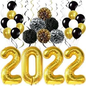 img 1 attached to 🎉 2022 Happy New Year Decorations Set - Giant, Gold 2022 Balloons Numbers, 40 Inch, Hanging Swirls, PomPoms for New Year's Eve Party Supplies - Gold 2022 New Year's Balloons, NYE Decorations 2022
