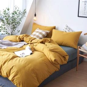 img 3 attached to 🛏️ Premium Quality DONEUS Washed Cotton Duvet Cover Set Queen - 3 Piece Bedding Set with Zipper Closure and Corner Ties - Super Soft and Stylish Solid Pattern - Includes Yellow Duvet Cover and Pillow Shams