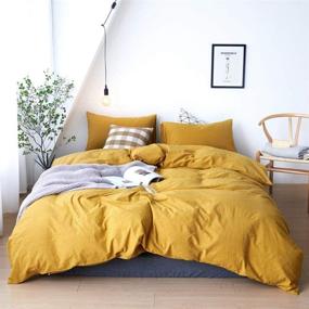 img 4 attached to 🛏️ Premium Quality DONEUS Washed Cotton Duvet Cover Set Queen - 3 Piece Bedding Set with Zipper Closure and Corner Ties - Super Soft and Stylish Solid Pattern - Includes Yellow Duvet Cover and Pillow Shams