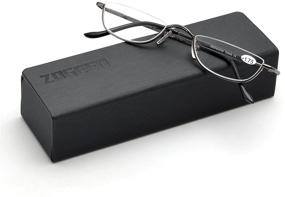 img 3 attached to 👓 Stylish Half Frame Slim Glasses: ZUVGEES Vintage Alloy Semi Rimless Reading Glasses with Case T0340