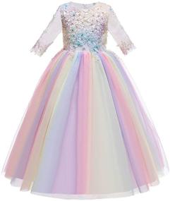 img 4 attached to 🦄 MYRISAM Unicorn Birthday Princess Dress for Girls – Long Sleeve Tulle Gown for Weddings, Christmas Parties, Performances, and Pageants