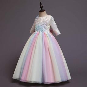 img 2 attached to 🦄 MYRISAM Unicorn Birthday Princess Dress for Girls – Long Sleeve Tulle Gown for Weddings, Christmas Parties, Performances, and Pageants