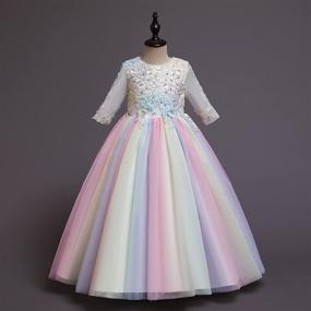 img 3 attached to 🦄 MYRISAM Unicorn Birthday Princess Dress for Girls – Long Sleeve Tulle Gown for Weddings, Christmas Parties, Performances, and Pageants